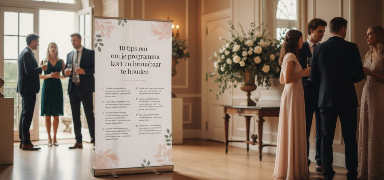 Trouwbanners Welkomstbord 10 tips om je programma kort en bruikbaar te houden.