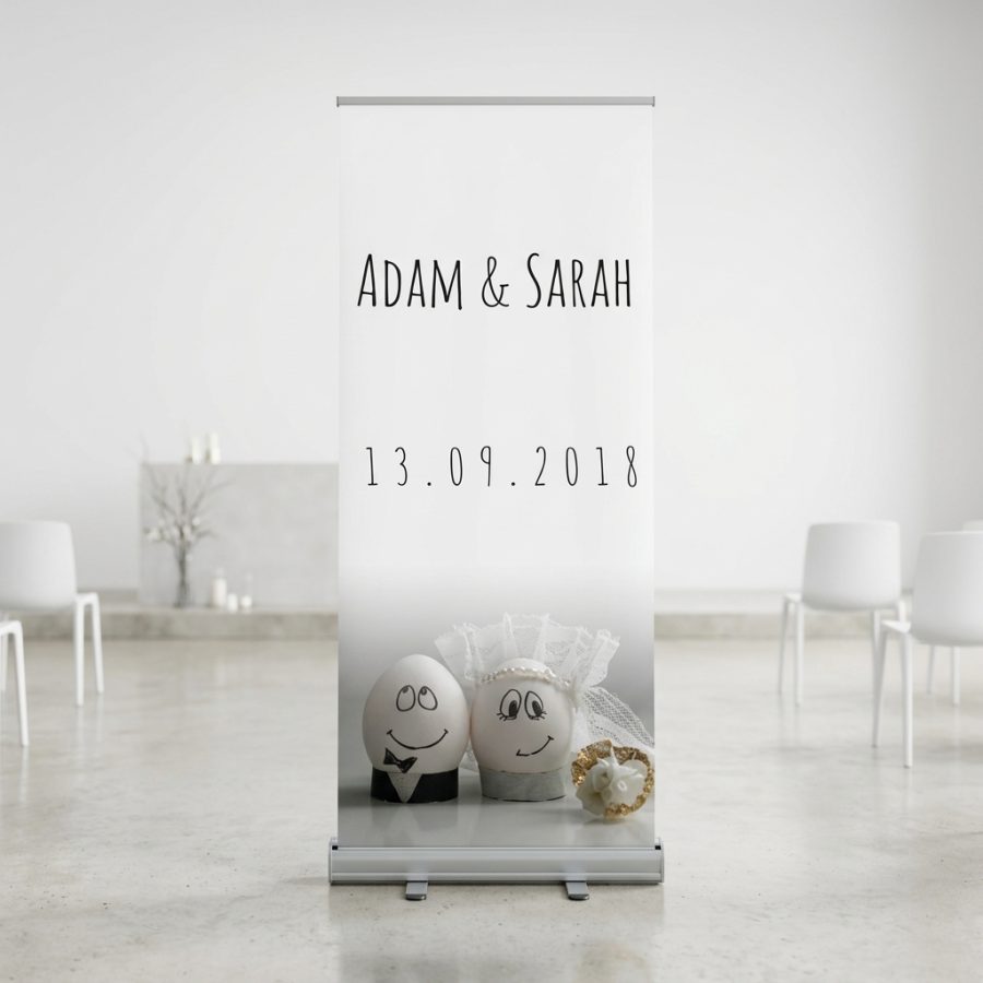 Moderne trouwbanner bruiloft 2 Eggs 2 egss welkomstbord bruiloft - sfeerfoto feestlocatie