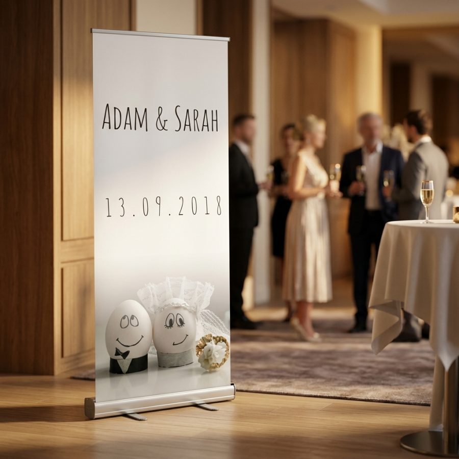 Moderne trouwbanner bruiloft 2 Eggs 2 egss welkomstbord bruiloft - sfeerfoto ontvangstruimte