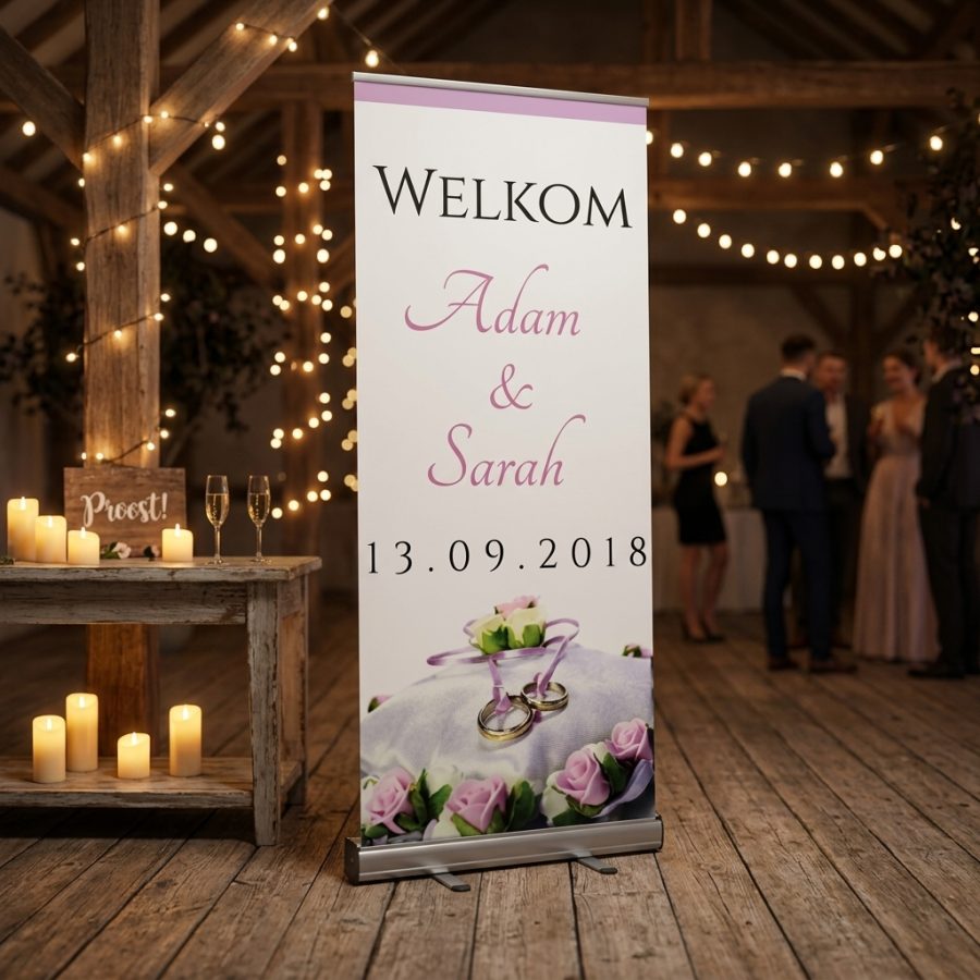 Welkomstbord bruiloft met rozen en ringen 2 Roses Rings 2 roses rings welkomstbord bruiloft - sfeerfoto ontvangstruimte