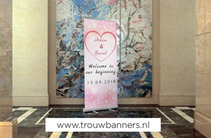Moderne trouwbanner bruiloft Pinky roze Moderne trouwbanner bruiloft Pinky roze - Afbeelding 2