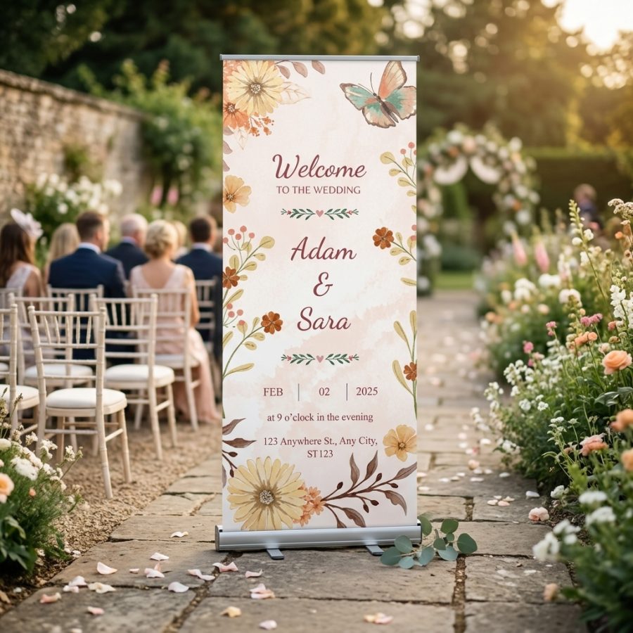 Trouwbanner bruiloft Banner Sign Banner Sign welkomstbord bruiloft - sfeerfoto ontvangstruimte