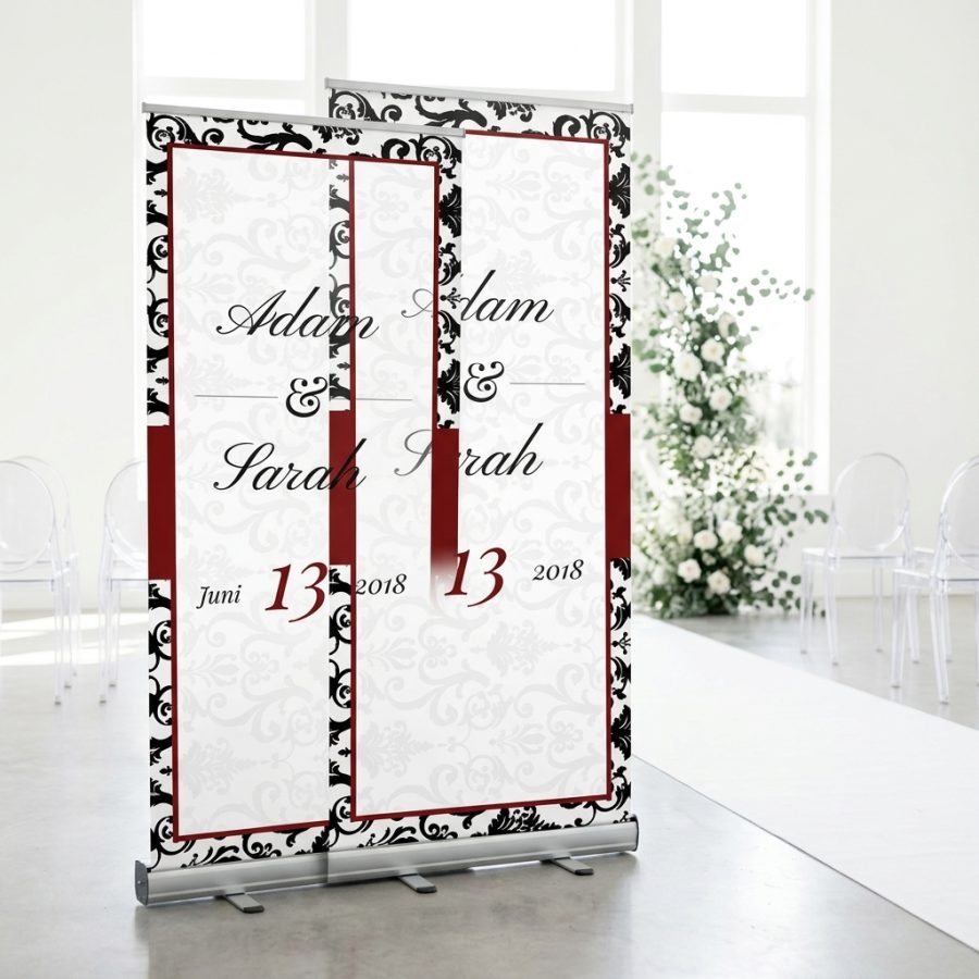 Luxe welkomstbanner bruiloft Black Red zwart rood Black& Red welkomstbord bruiloft - sfeerfoto ceremonie