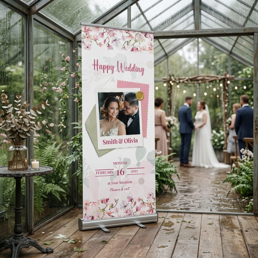 Trouwbanner bruiloft Bride Romance Bride Romance welkomstbord bruiloft - sfeerfoto feestlocatie