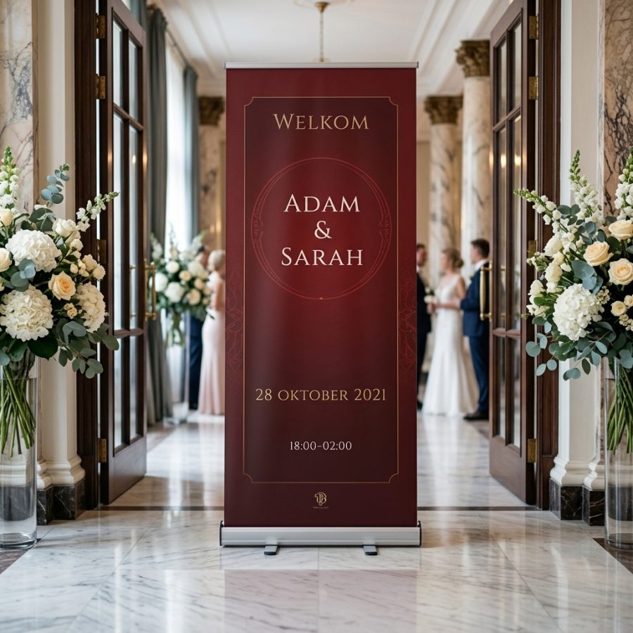 Klassieke trouwbanner bruiloft Classic Red Gradient rood Classic Red Gradient welkomstbord welkomstbord bruiloft - sfeerfoto ceremonie