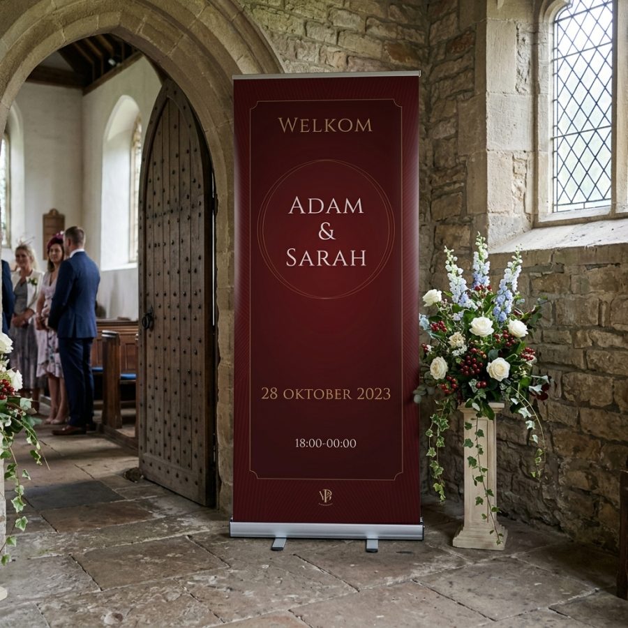 Klassieke trouwbanner bruiloft Classic Red Gradient rood Classic Red Gradient welkomstbord welkomstbord bruiloft - sfeerfoto feestlocatie