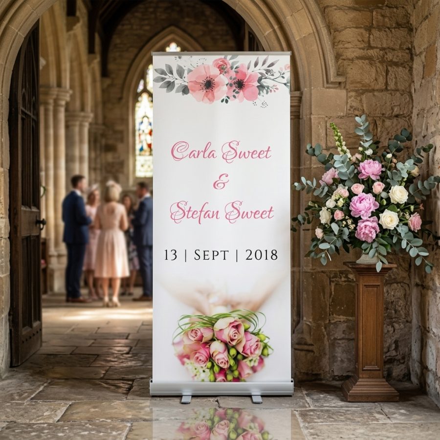 Bloemen welkomstbord bruiloft Double flower Double flower welkomstbord bruiloft - sfeerfoto ontvangstruimte