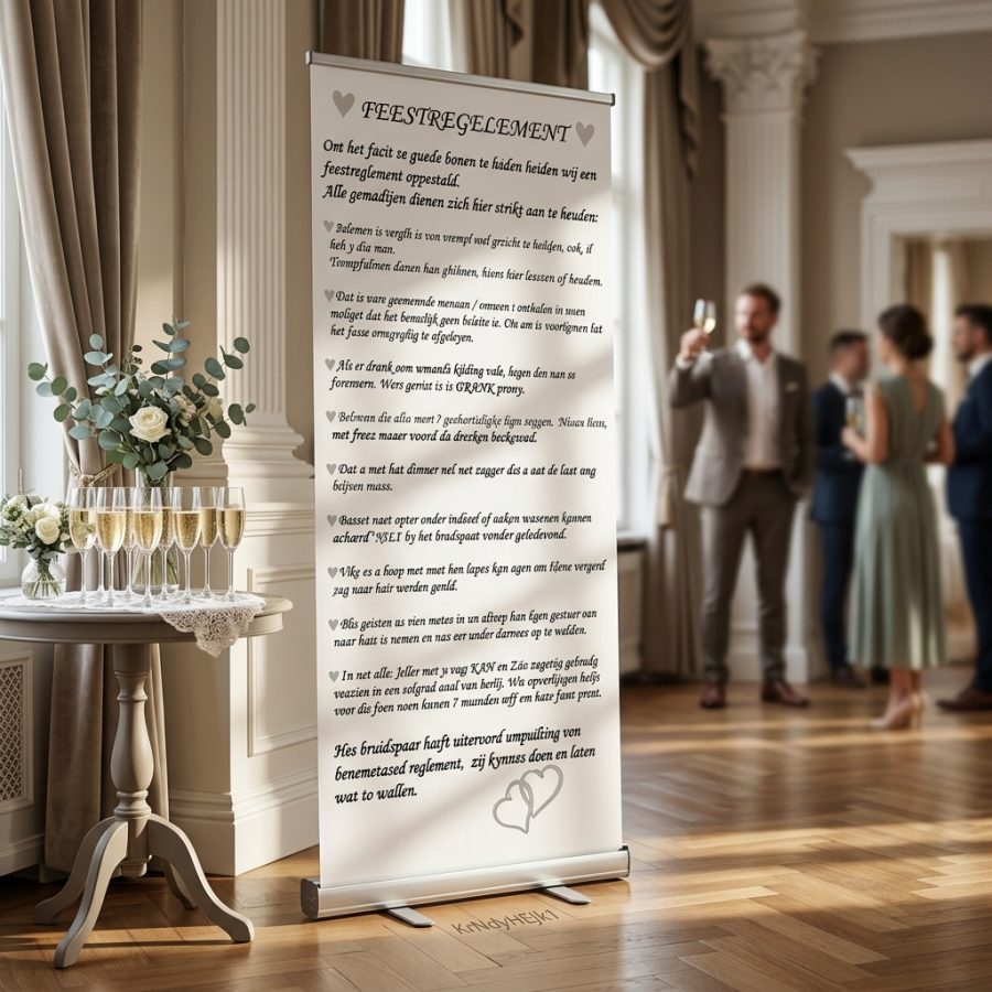 Feestregels bruiloft banner versie 3 Feestreglement Versie 3 welkomstbord bruiloft - sfeerfoto ceremonie