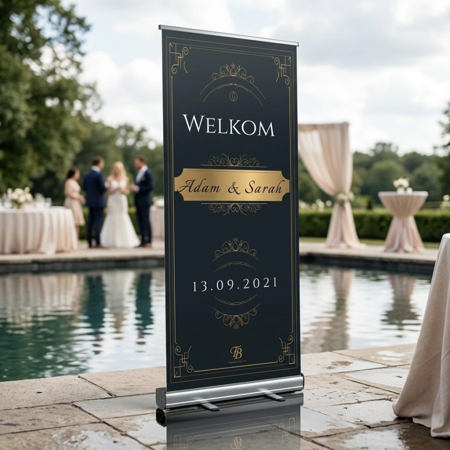 Luxe welkomstbord bruiloft Golden Majestic goud Golden Majestic welkomstbord bruiloft - sfeerfoto ceremonie