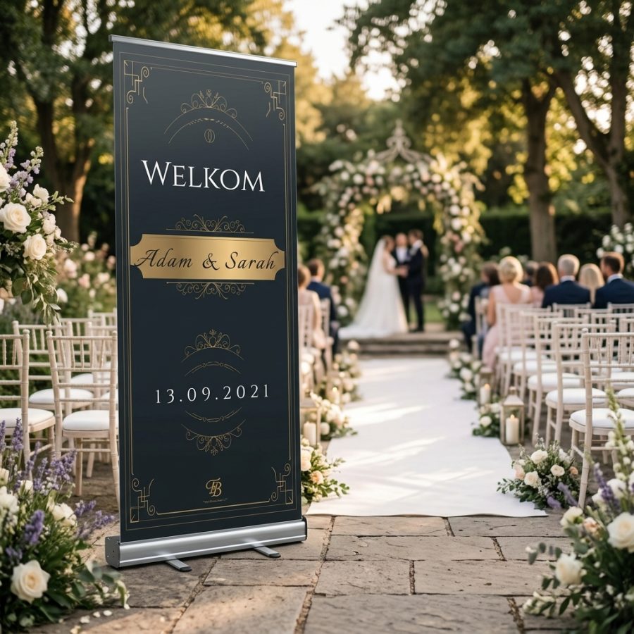 Luxe welkomstbord bruiloft Golden Majestic goud Golden Majestic welkomstbord bruiloft - sfeerfoto feestlocatie