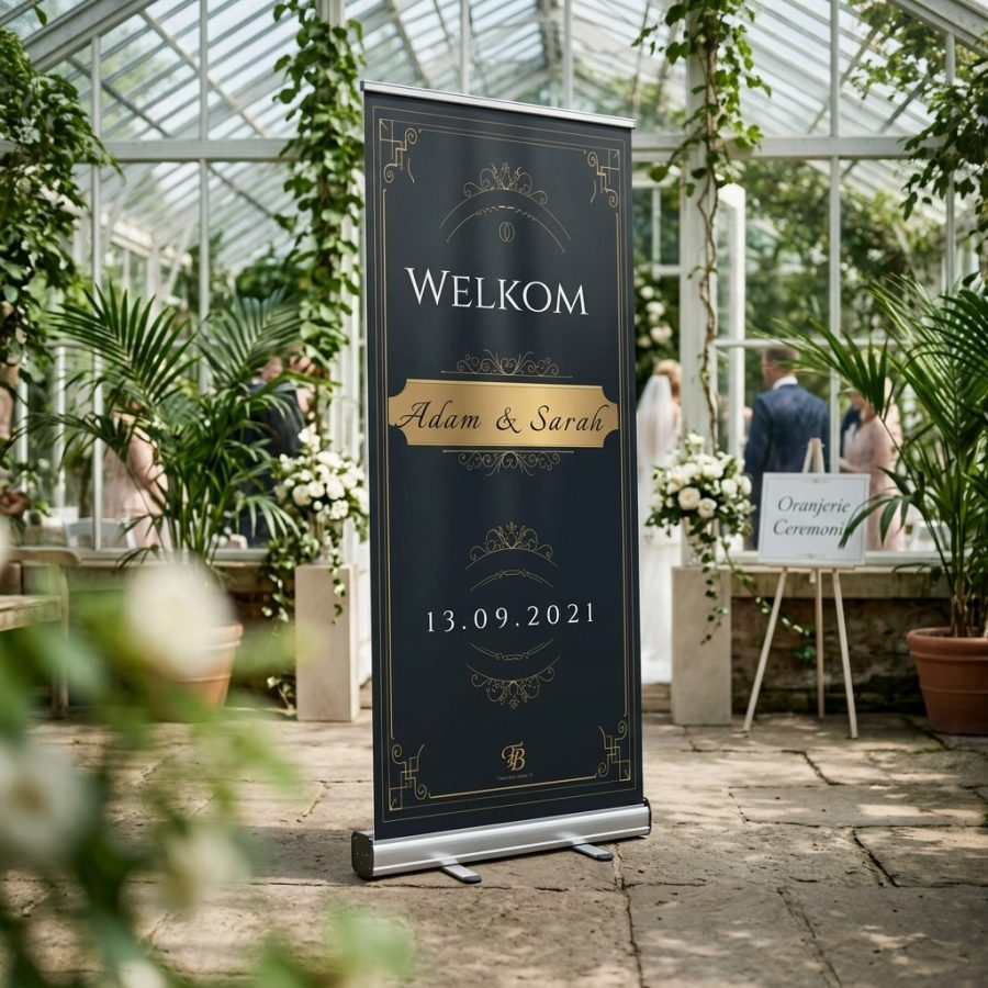 Luxe welkomstbord bruiloft Golden Majestic goud Golden Majestic welkomstbord bruiloft - sfeerfoto ontvangstruimte