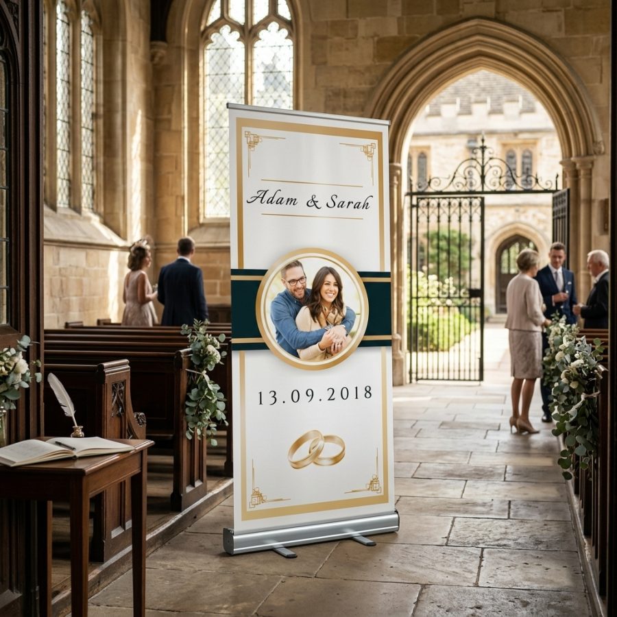 Welkomstbord bruiloft met eigen foto Golden photo frame goud Golden photo frame welkomstbord bruiloft - sfeerfoto ceremonie