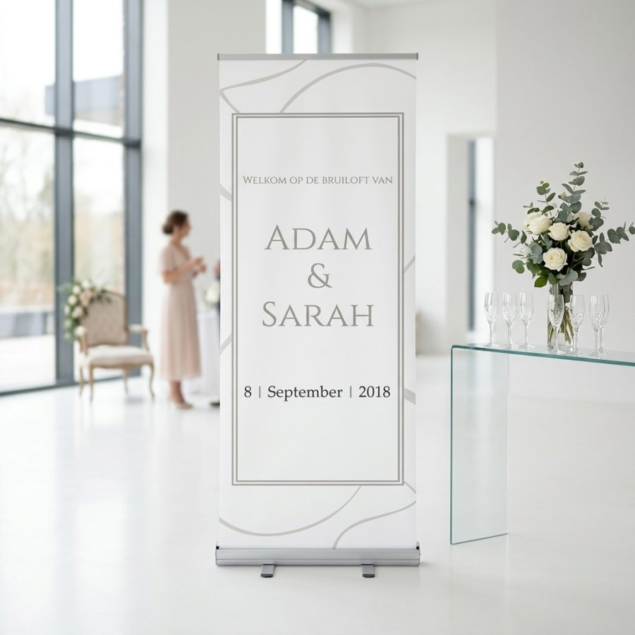 Luxe welkomstbanner bruiloft Grayline grijs Grayline welkomstbord bruiloft - sfeerfoto ceremonie