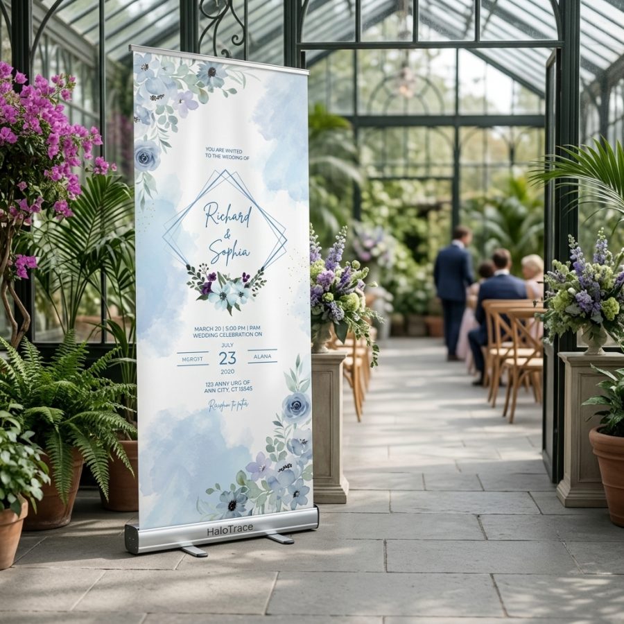 Luxe welkomstbanner bruiloft HaloTrace HaloTrace welkomstbord bruiloft - sfeerfoto feestlocatie
