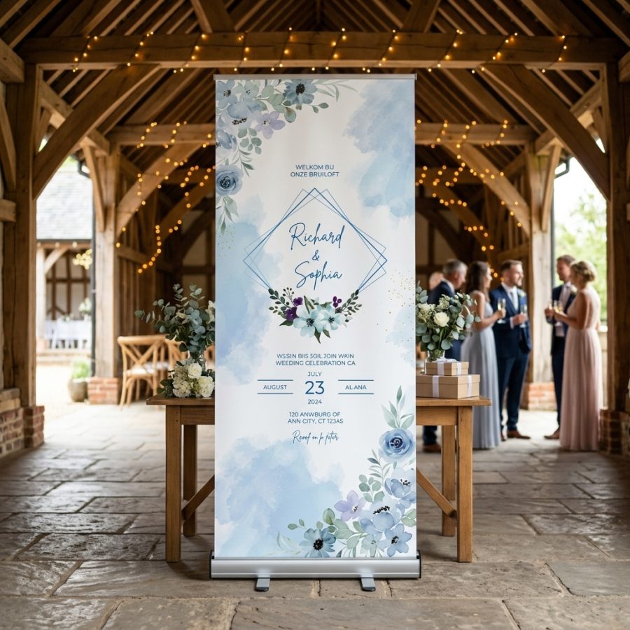 Luxe welkomstbanner bruiloft HaloTrace HaloTrace welkomstbord bruiloft - sfeerfoto ontvangstruimte