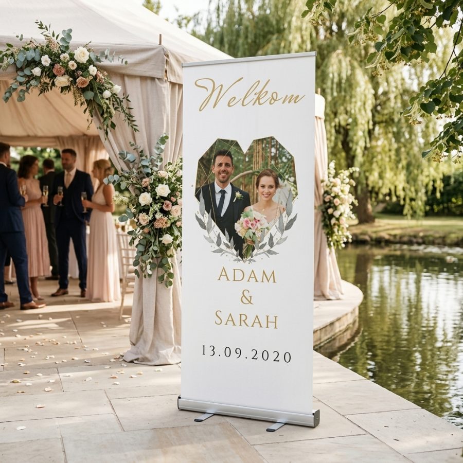 Welkomstbord bruiloft met eigen foto Heart Diamond Heart Diamond (Eigen foto) welkomstbord bruiloft - sfeerfoto ceremonie