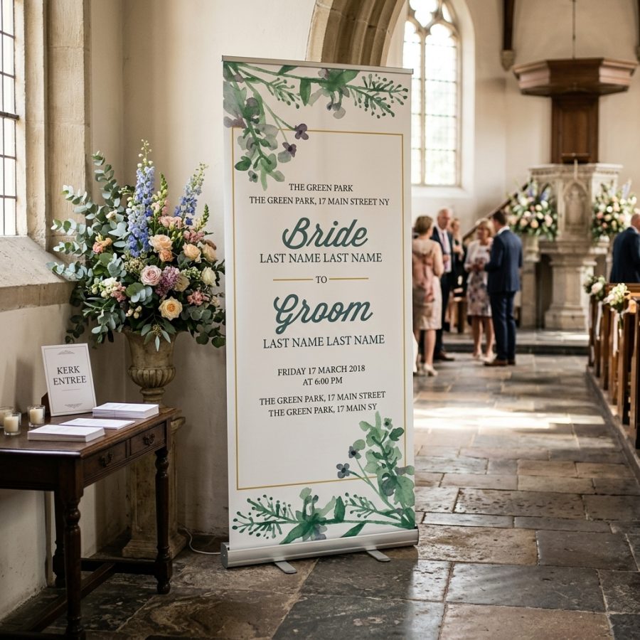 Bloemen welkomstbord bruiloft Helenium Helenium welkomstbord bruiloft - sfeerfoto ceremonie