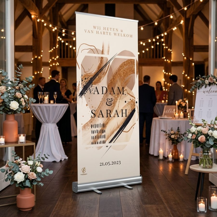 Luxe welkomstbanner bruiloft Hughela Hughela welkomstbord bruiloft - sfeerfoto ceremonie