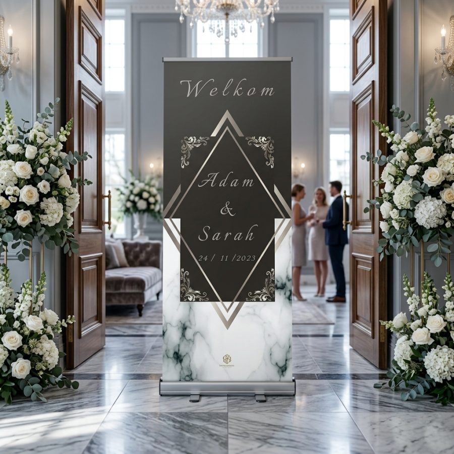 Luxe trouwbanner bruiloft Luxury Marmer Banner Luxury Marmer Banner welkomstbord welkomstbord bruiloft - sfeerfoto feestlocatie