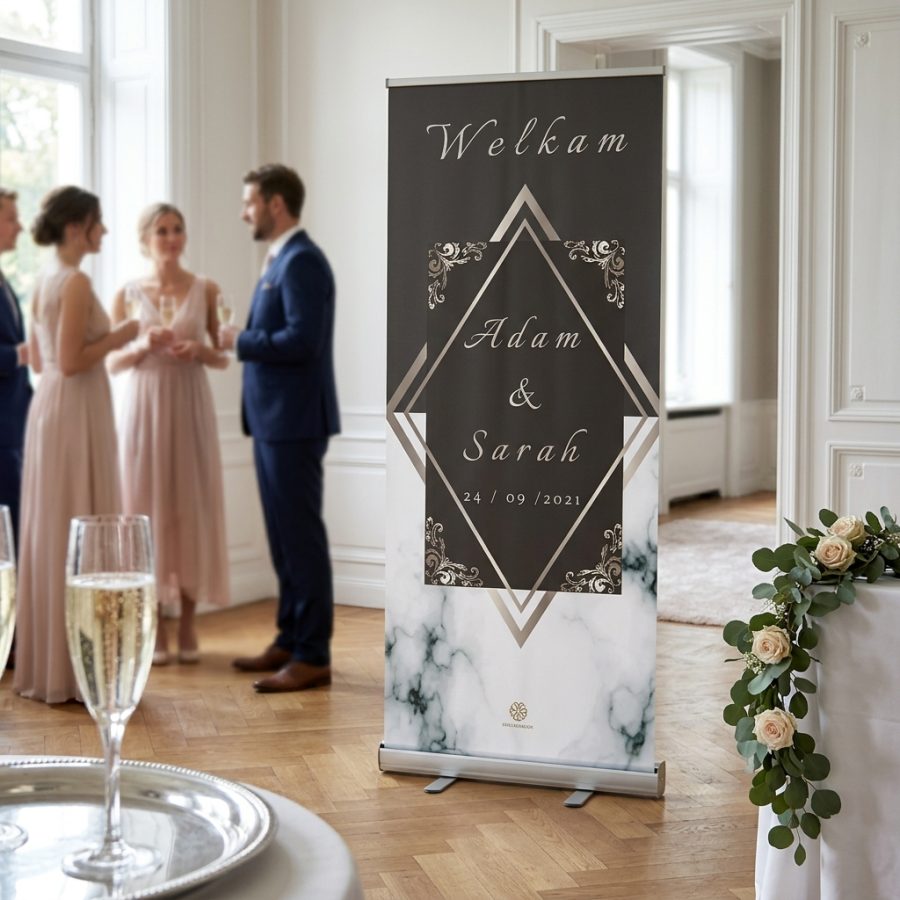 Luxe trouwbanner bruiloft Luxury Marmer Banner Luxury Marmer Banner welkomstbord welkomstbord bruiloft - sfeerfoto ontvangstruimte