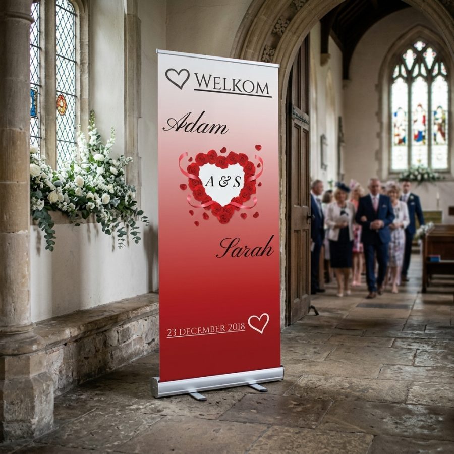 Welkomstbord bruiloft met foto Middleheart Middleheart welkomstbord bruiloft - sfeerfoto feestlocatie