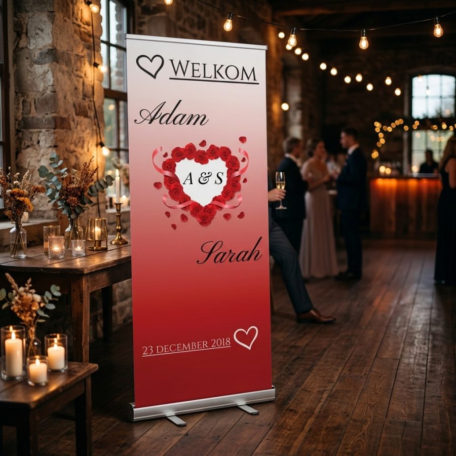 Welkomstbord bruiloft met foto Middleheart Middleheart welkomstbord bruiloft - sfeerfoto ontvangstruimte