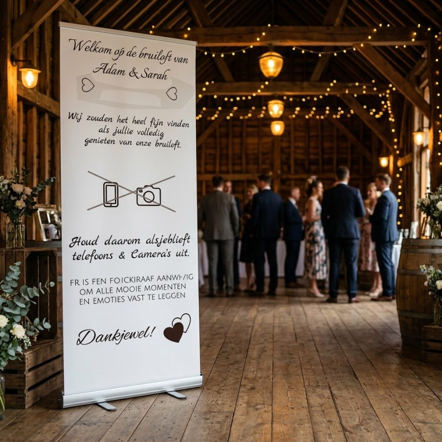Unplugged wedding banner bruiloft zonder foto's No-Pictures Banner! welkomstbord bruiloft - sfeerfoto ceremonie