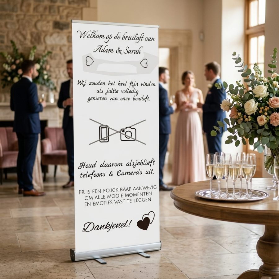 Unplugged wedding banner bruiloft zonder foto's No-Pictures Banner! welkomstbord bruiloft - sfeerfoto ontvangstruimte