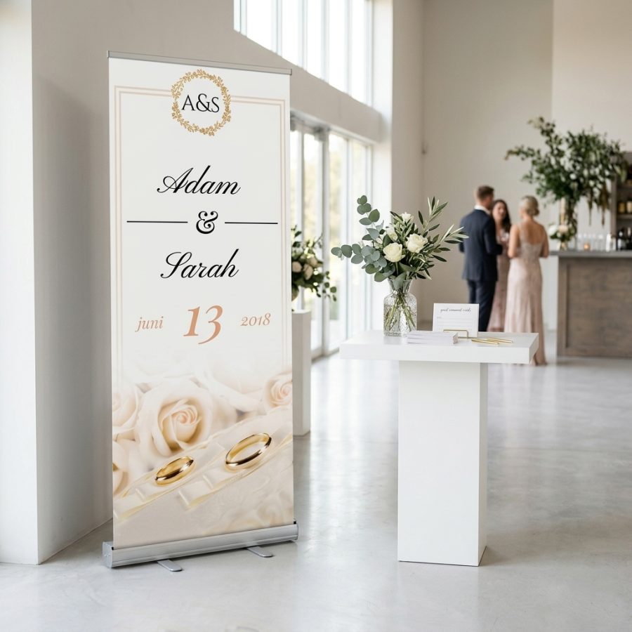 Welkomstbord bruiloft met ringen Pinkring roze Pinkring welkomstbord bruiloft - sfeerfoto ceremonie