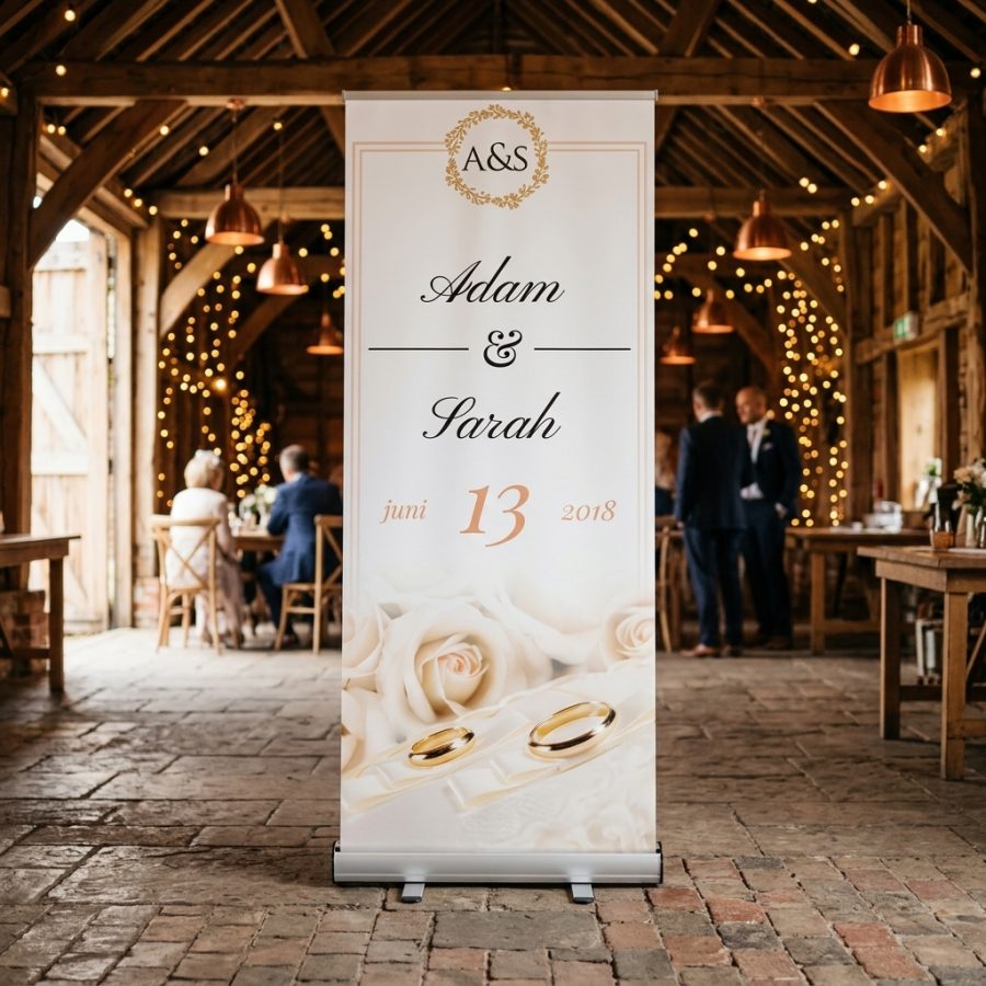 Welkomstbord bruiloft met ringen Pinkring roze Pinkring welkomstbord bruiloft - sfeerfoto feestlocatie
