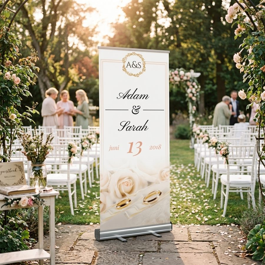 Welkomstbord bruiloft met ringen Pinkring roze Pinkring welkomstbord bruiloft - uitgelichte productfoto