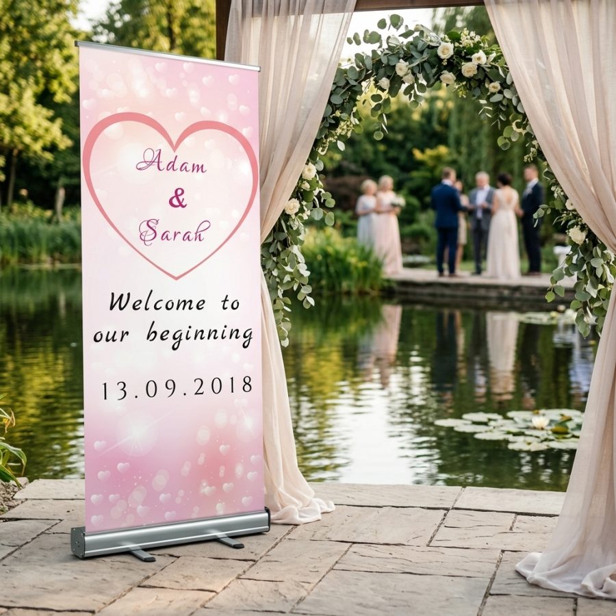 Moderne trouwbanner bruiloft Pinky roze Pinky welkomstbord bruiloft - uitgelichte productfoto