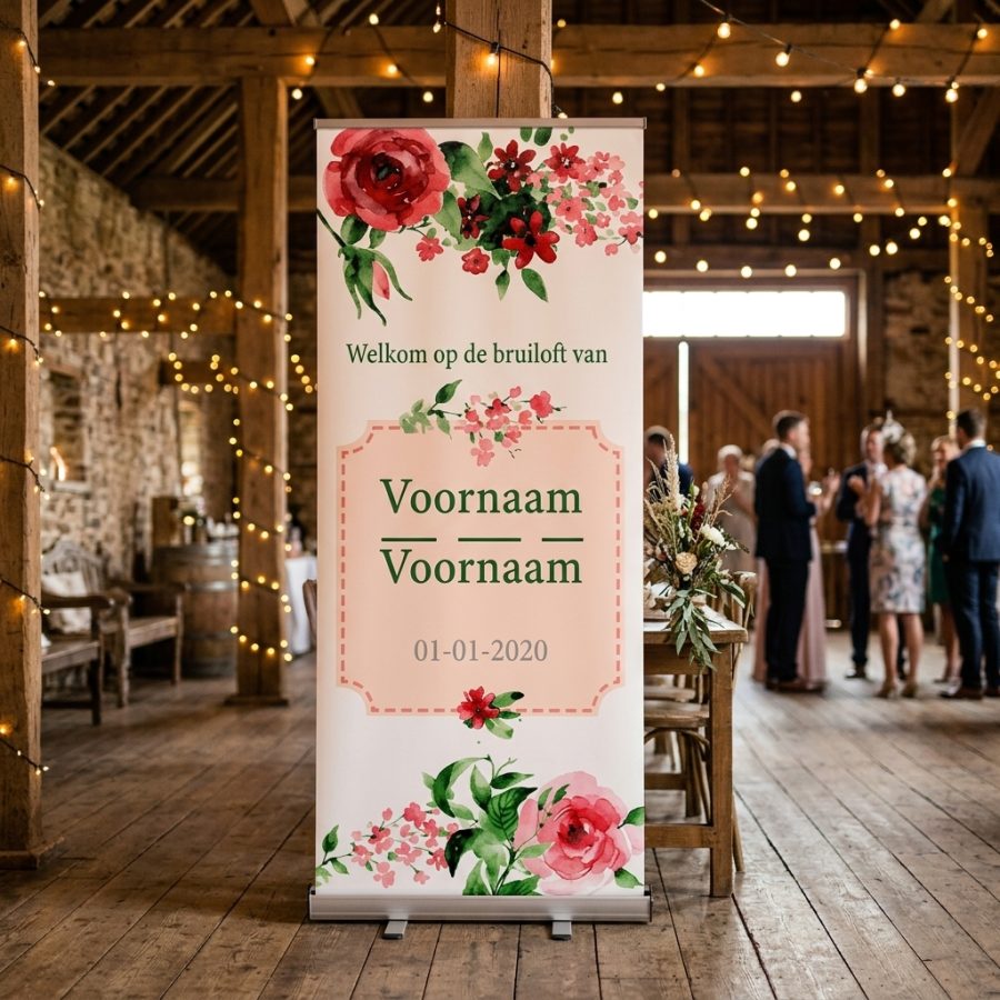 Bloemen welkomstbord bruiloft Red Flower rood Red Flower welkomstbord bruiloft - sfeerfoto ceremonie