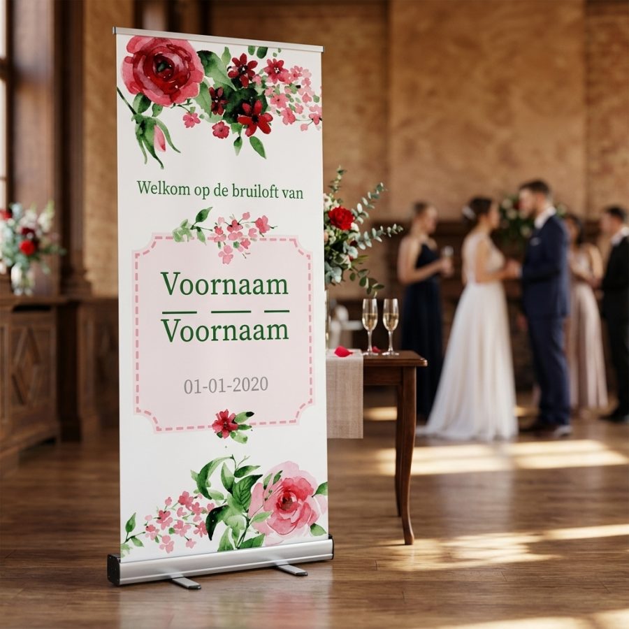 Bloemen welkomstbord bruiloft Red Flower rood Red Flower welkomstbord bruiloft - sfeerfoto ontvangstruimte