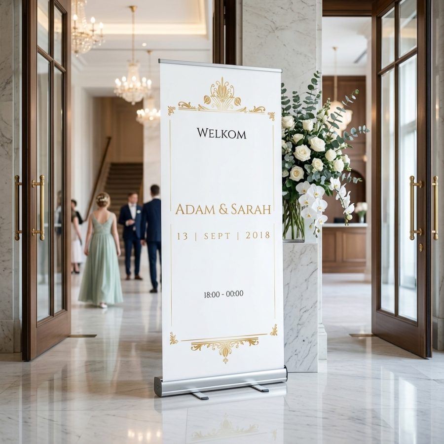 Luxe welkomstbord bruiloft Simple gold goud Simple gold welkomstbord bruiloft - sfeerfoto feestlocatie