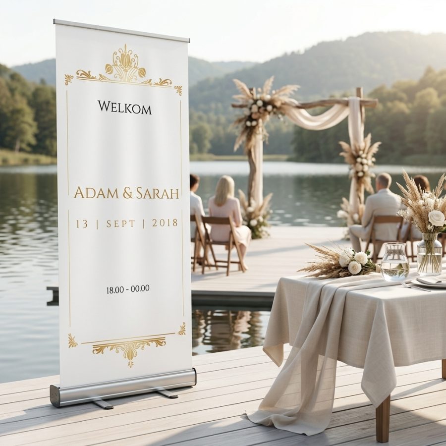 Luxe welkomstbord bruiloft Simple gold goud Simple gold welkomstbord bruiloft - sfeerfoto ontvangstruimte