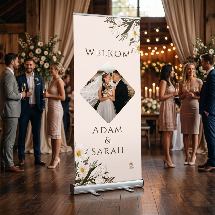 Welkomstbord bruiloft met eigen foto Simple Image Flower Simple image flower welkomstbord bruiloft - sfeerfoto ceremonie