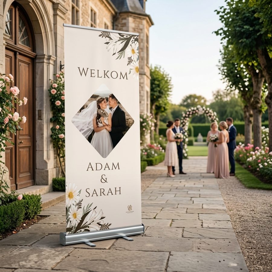 Welkomstbord bruiloft met eigen foto Simple Image Flower Simple image flower welkomstbord bruiloft - sfeerfoto ontvangstruimte