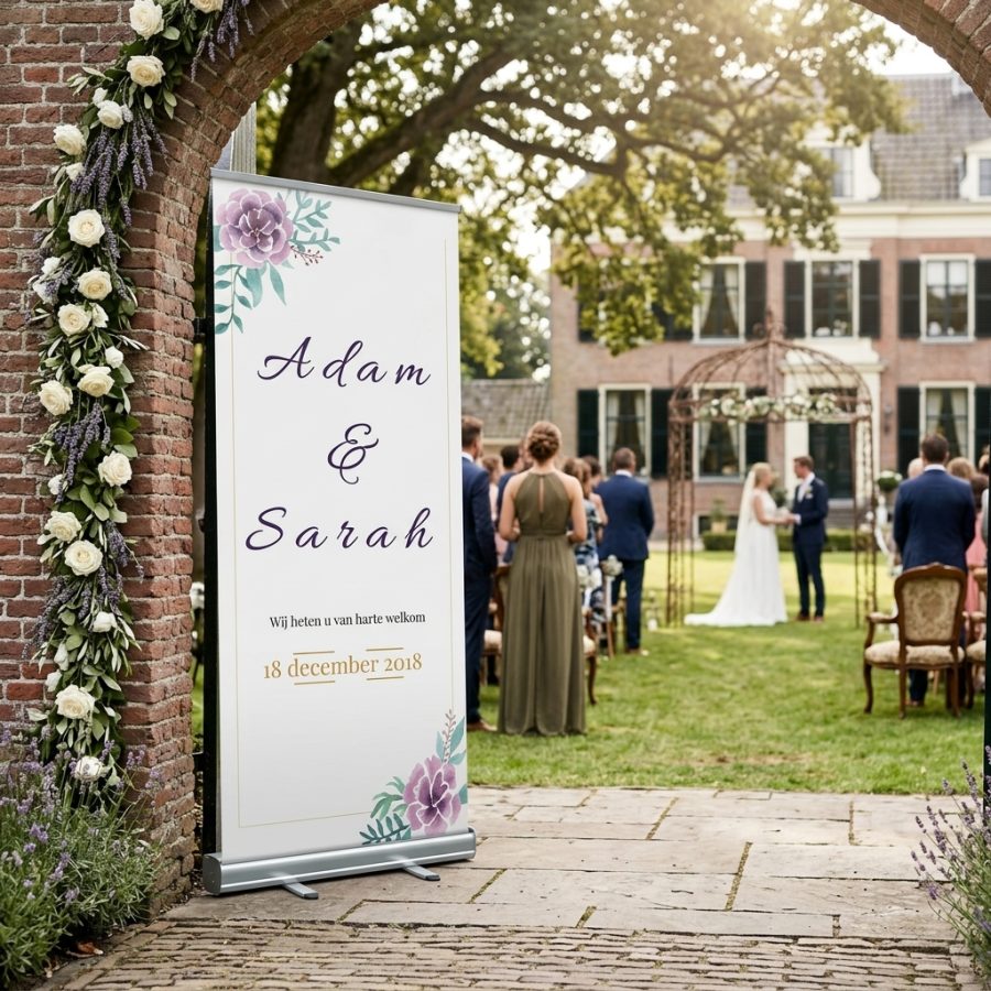 Klassiek welkomstbord bruiloft Simple purple paars Simple purple welkomstbord bruiloft - sfeerfoto ceremonie