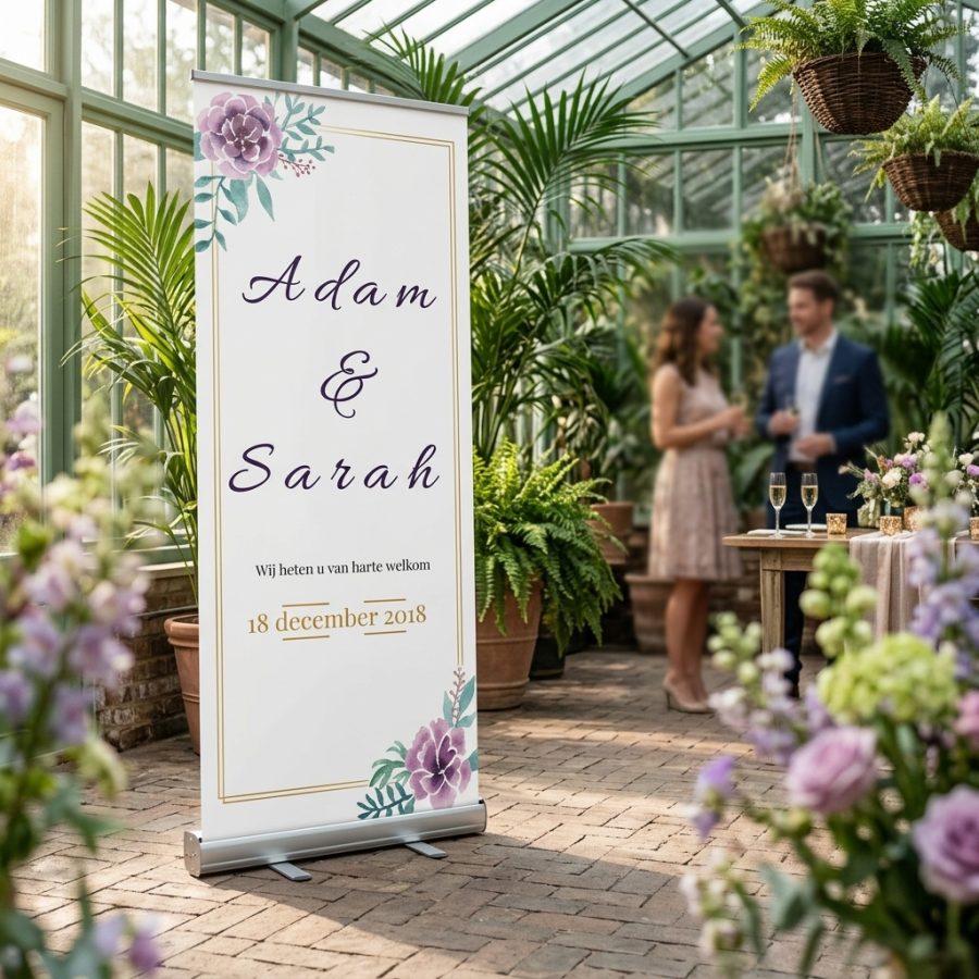 Klassiek welkomstbord bruiloft Simple purple paars Simple purple welkomstbord bruiloft - sfeerfoto feestlocatie