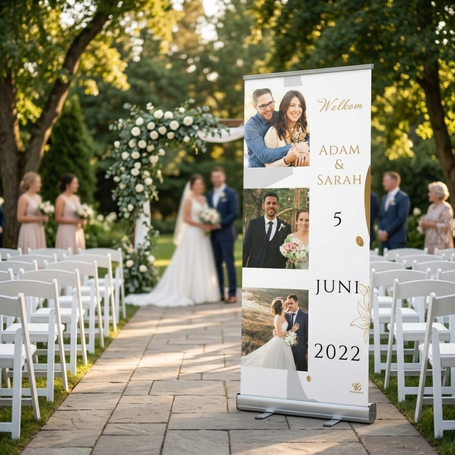 Welkomstbord bruiloft met 3 foto’s Triple Picture Triple picture welkomstbord bruiloft - sfeerfoto ceremonie