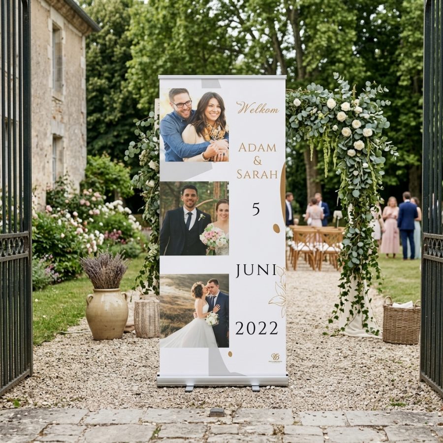 Welkomstbord bruiloft met 3 foto’s Triple Picture Triple picture welkomstbord bruiloft - uitgelichte productfoto