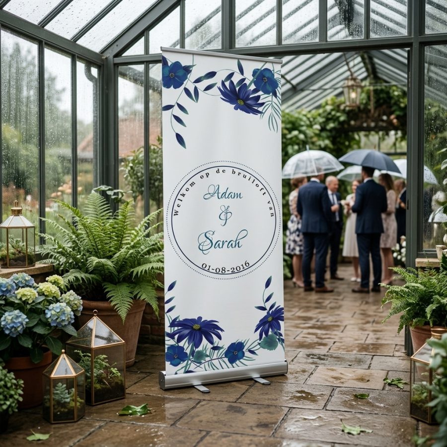 Bloemen welkomstbord bruiloft Viooltje Viooltje welkomstbord bruiloft - sfeerfoto ontvangstruimte