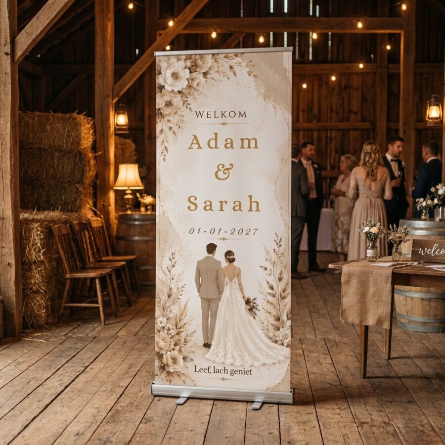 Champagne Peony Romance Welkomstbord Bruiloft Champagne Peony Romance Welkomstbord Bruiloft met Romantisch crème-goud welkomstbord voor de bruiloft met bloemen, elegante illustratie en vier personaliseerbare tekstvelden. Een romantisch in een stijlvolle ontvangstruimte of feestlocatie