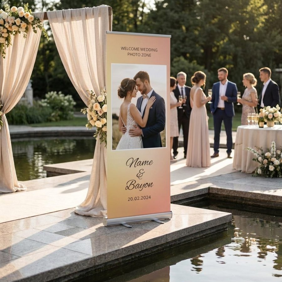 Banner op maat Banner op maat welkomstbord bruiloft - sfeerfoto feestlocatie