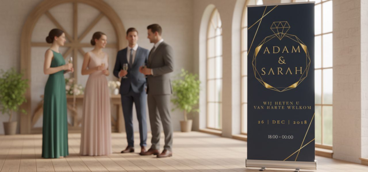 Bruiloft banner bestellen Materialen, formaten en afwerking