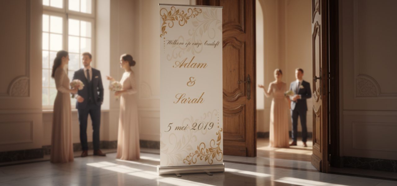 Bruiloftsbord maken Bruiloftsbord maken als rollup banner