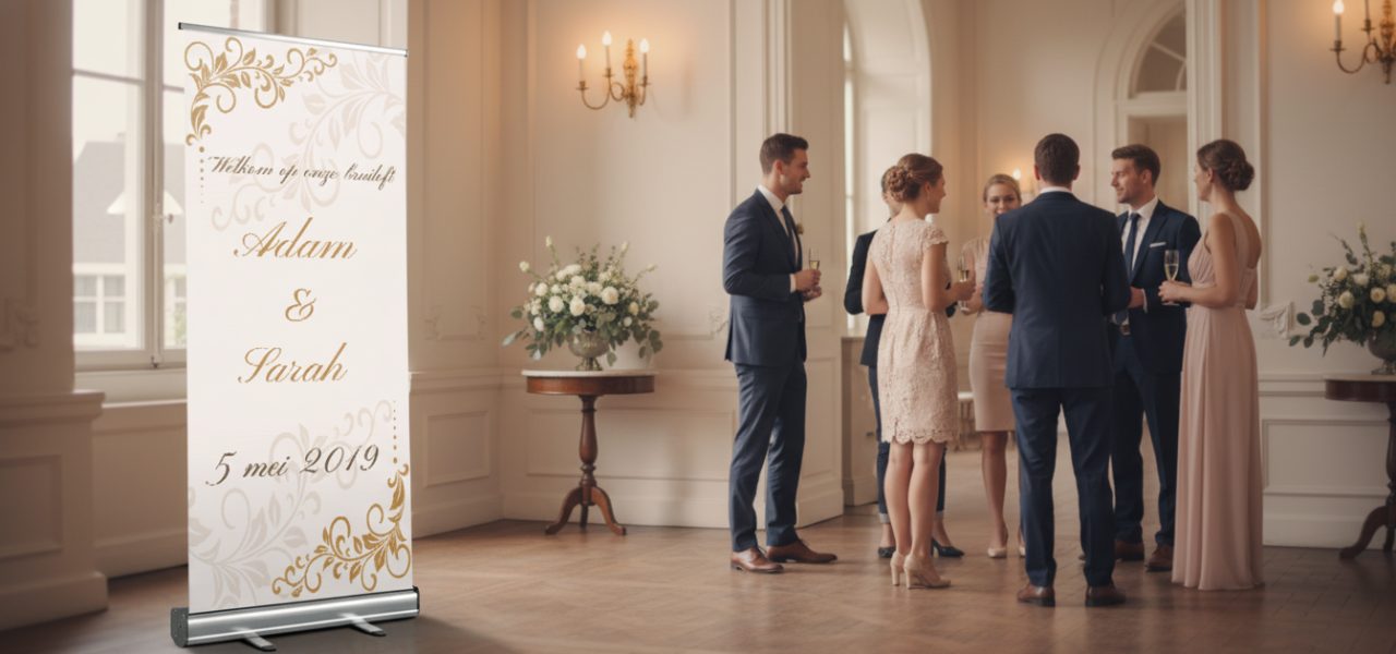 Bruiloftsbord personaliseren in rollup banner vorm