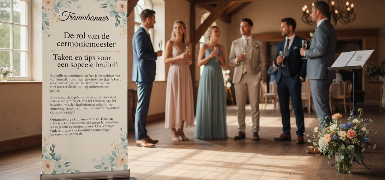 De rol van de ceremoniemeester Taken en tips voor een soepele bruiloft Als jullie ceremoniemeester ben je de regisseur van de bruiloft; jouw rol is essentieel voor een vlekkeloze dag. Je bent de steun en toeverlaat van het bruidspaar en zorgt ervoor dat zij onbezorgd kunnen genieten. Jouw takenpakket is breed en gevarieerd, van het bewaken van de dagplanning tot het aanspreekpunt…