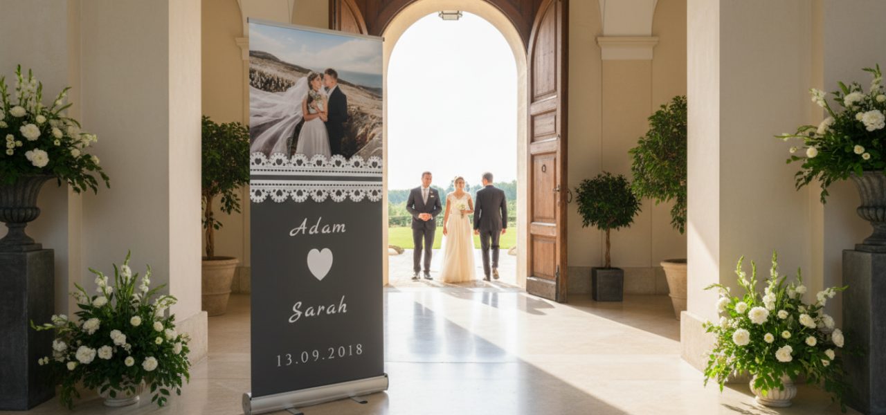 Hoe werkt een rollup welkomstbord bruiloft van bestelling tot gebruik